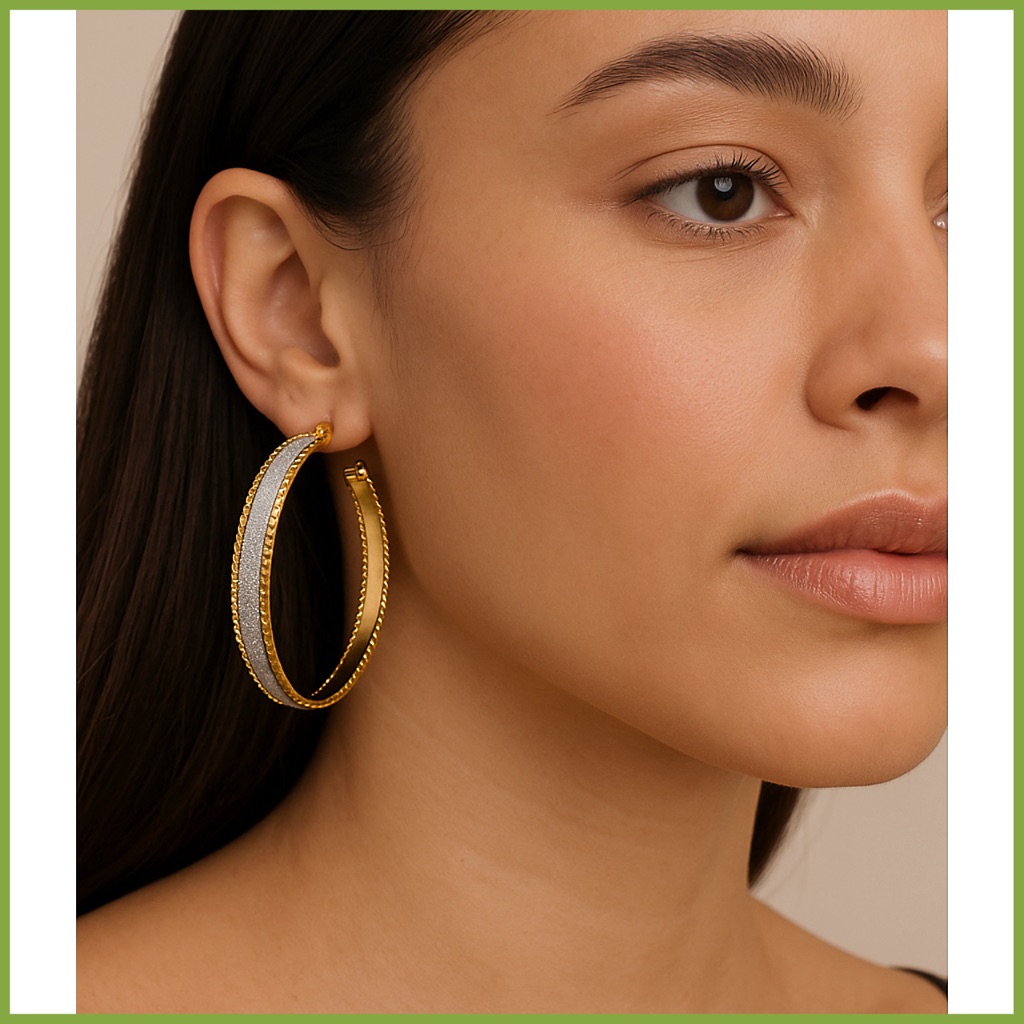 Steve Madden Glitter Inset Gold Hoop Earring
